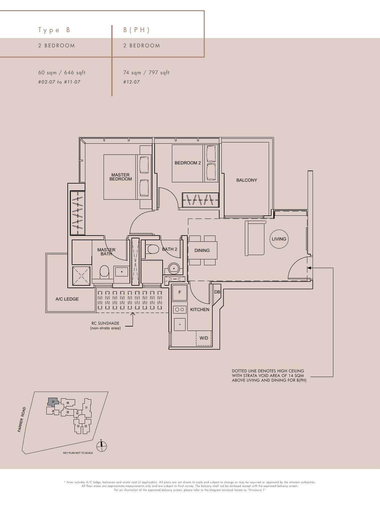 Type B and B(PH) · 2-Bedroom · 646 / 797 sqft