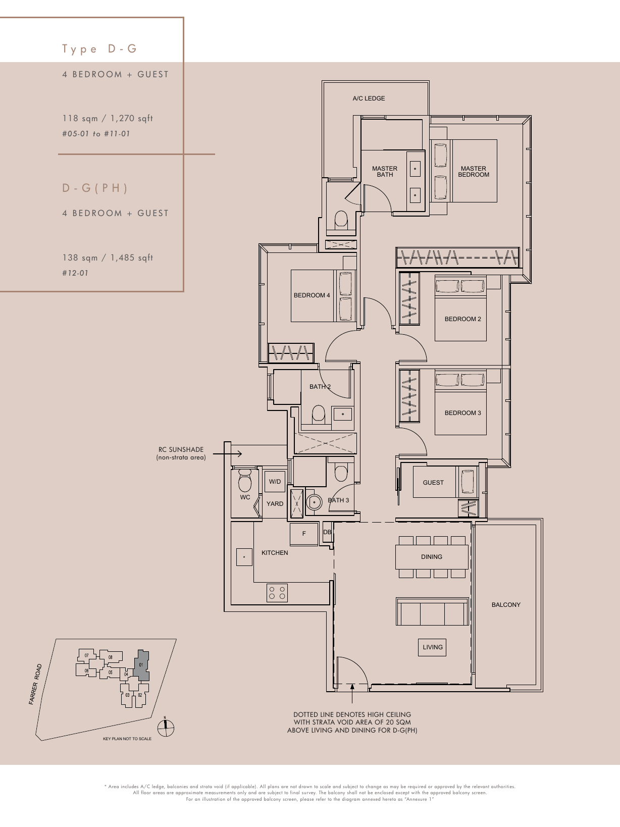 Type D-G and D-G(PH) · 4-Bedroom + Guest · 1,270 / 1,485 sqft
